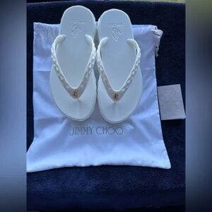Jimmy Choo Summer 2022 Collection White Rubber Diamond Flip Flops